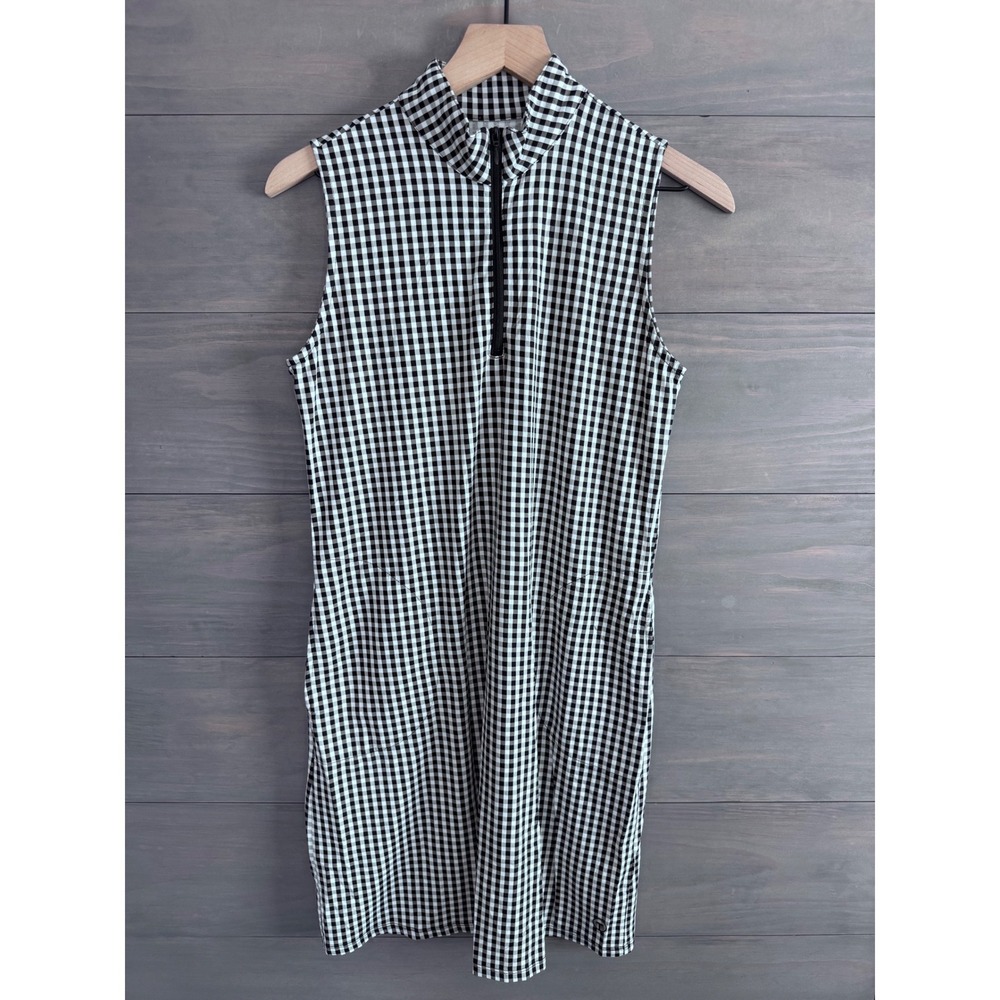 Tribal Sport Womens Black White Gingham Zip Mock Neck‎ Golf Dress Active